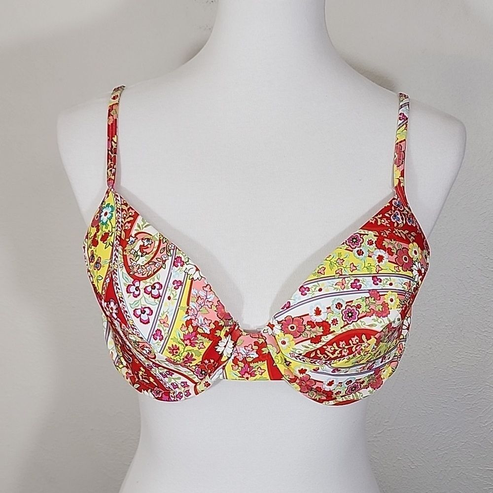 Gianni Bini Multi-Color Floral Print Bikini Top Size Large